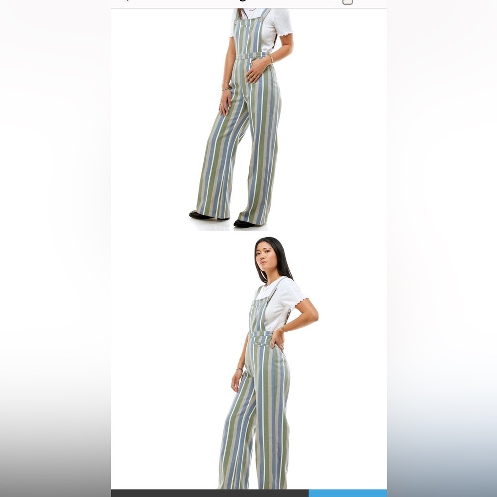 SAINT GERALDINE WOMENS Striped Overalls with Blue and Green Accents SMALL - Picture 2 of 10